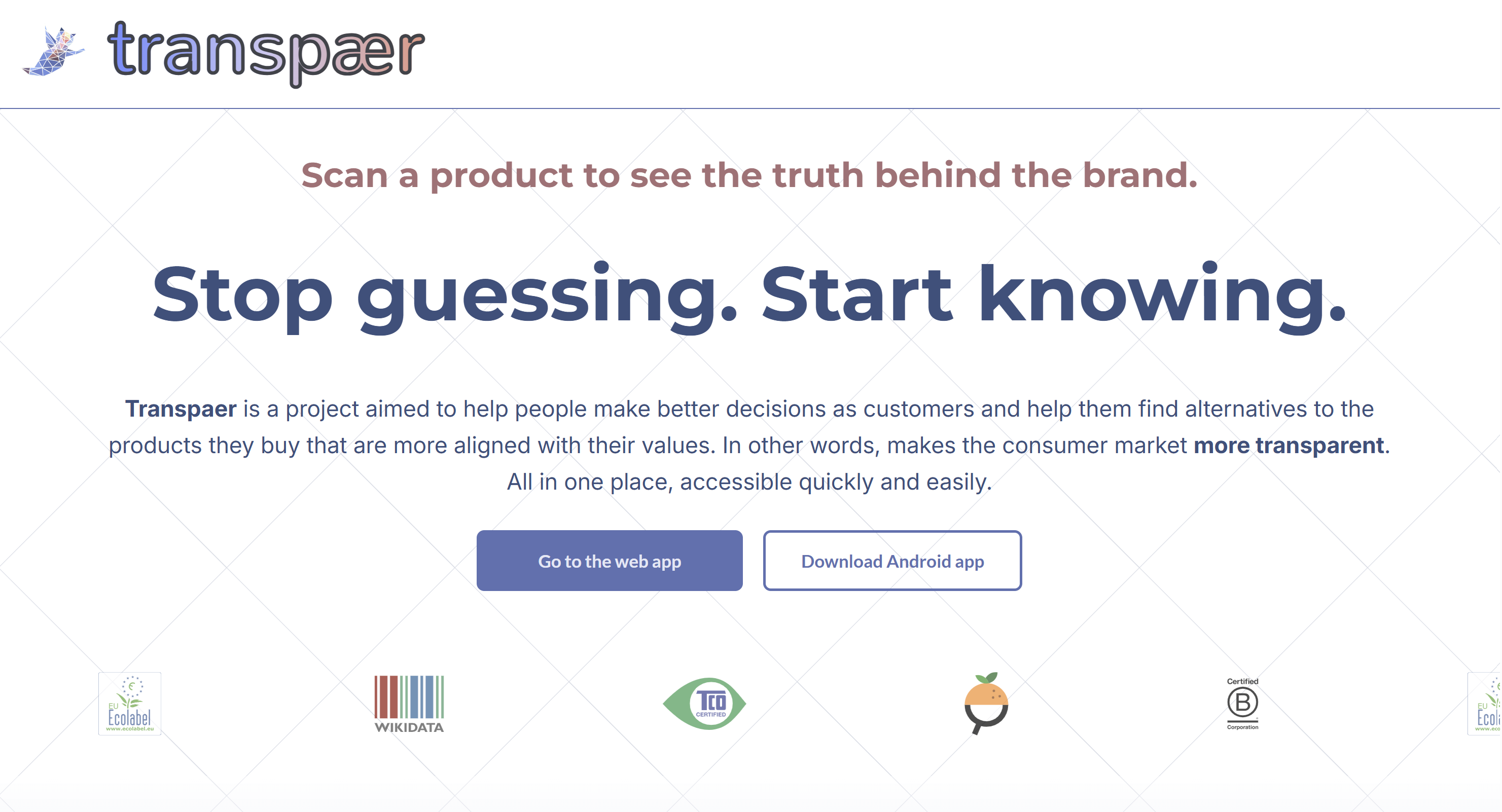 Transpaer Landing Screenshot